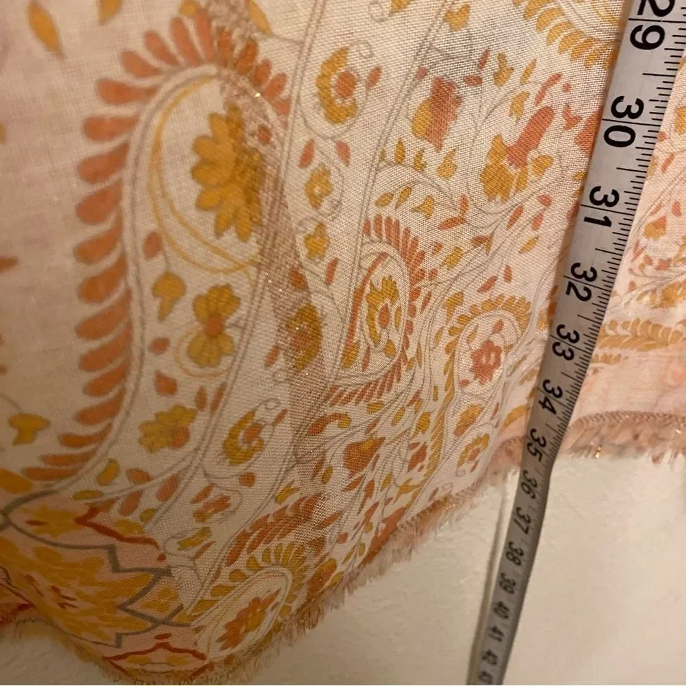 Peach metallic thread paisley print lightweight semi sheer scarf wrap 27x72